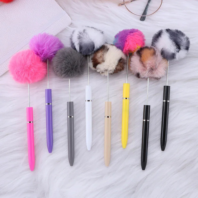 Long hair ball bead pen ins macaron color furry rotating ballpoint pen