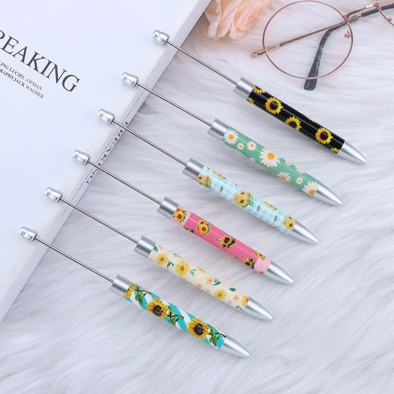 Long flag print beaded pen, educational handmade beaded pen
