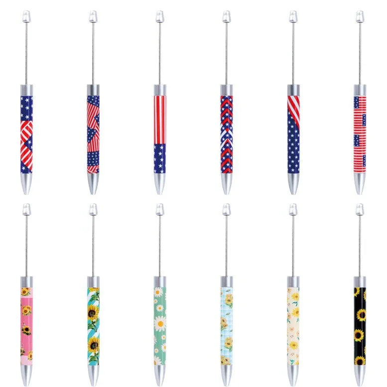 Long flag print beaded pen, educational handmade beaded pen
