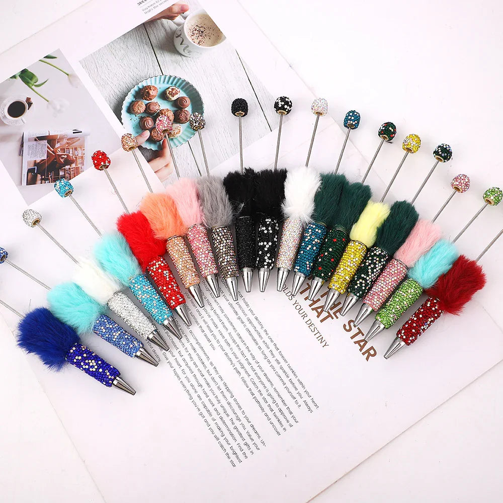 AB plush diamond bead pen DIY furry diamond ballpoint pen