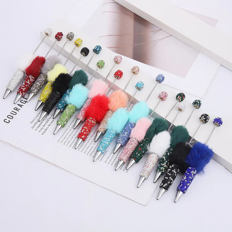 AB plush diamond bead pen DIY furry diamond ballpoint pen