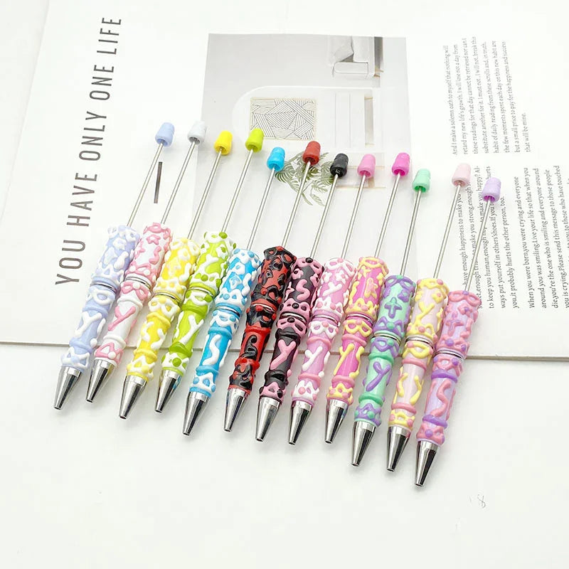 Painted bead pen pure handmade cream cute grain pen