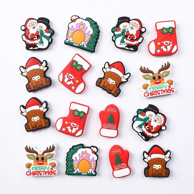 Christmas silicone beads children's cartoon Santa Claus teether beads spot snowman silicone beads