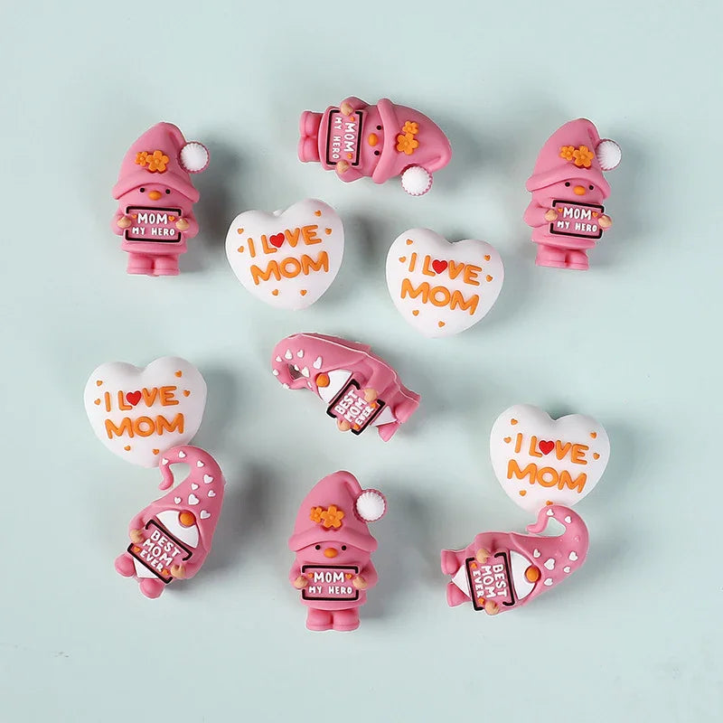 Mother's Day 3D silicone beads DIY pen bracelet mom jewelry decorative beaded heart-shaped silicone beads
