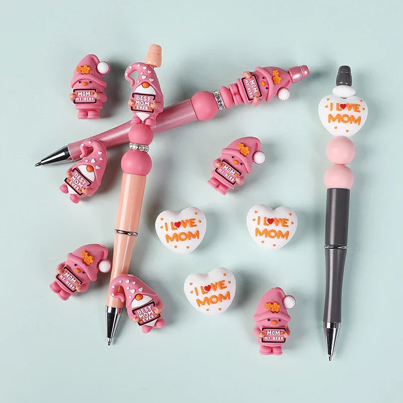 Mother's Day 3D silicone beads DIY pen bracelet mom jewelry decorative beaded heart-shaped silicone beads
