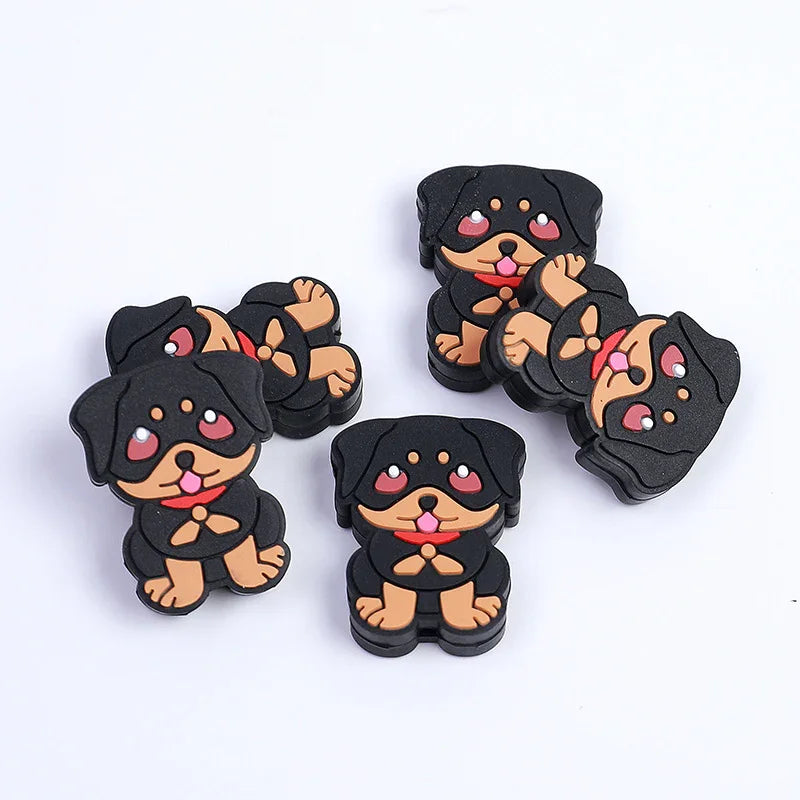Rainbow Little White Horse Cartoon Rottweiler silicone beads puppy loose beads