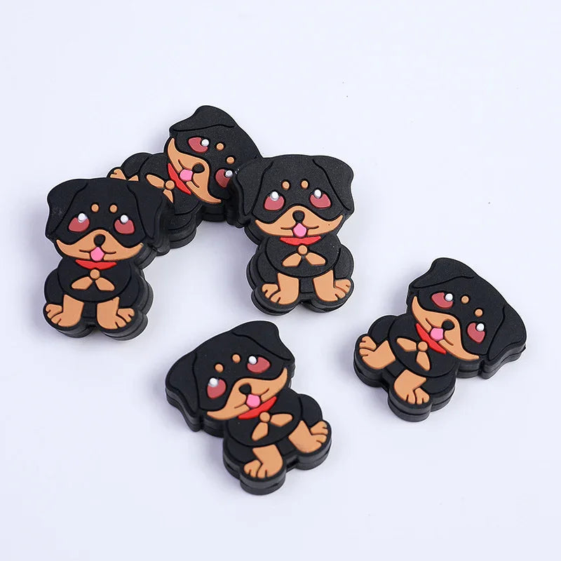 Rainbow Little White Horse Cartoon Rottweiler silicone beads puppy loose beads