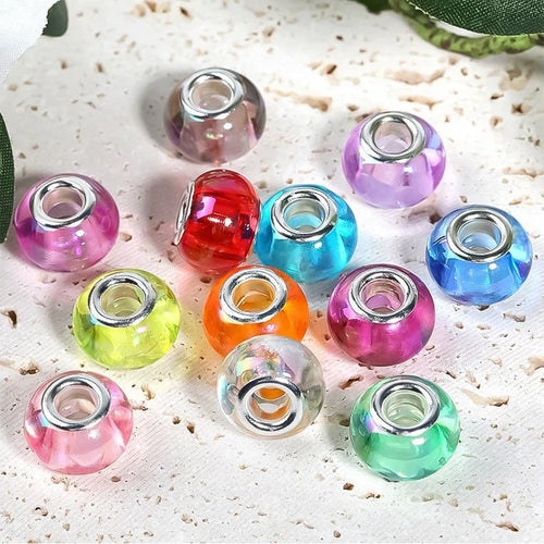 UV colorful color plated solid color Marbei acrylic wheel beads abacus beads large hole straight hole 100pcs
