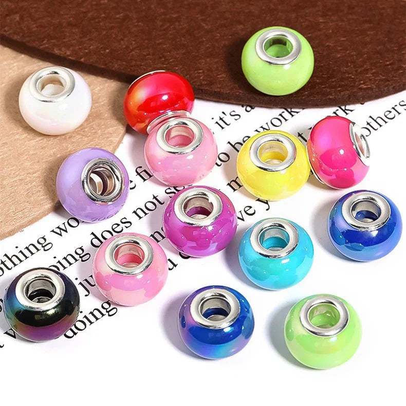 UV colorful color plated solid color Marbei acrylic wheel beads abacus beads large hole straight hole 100pcs