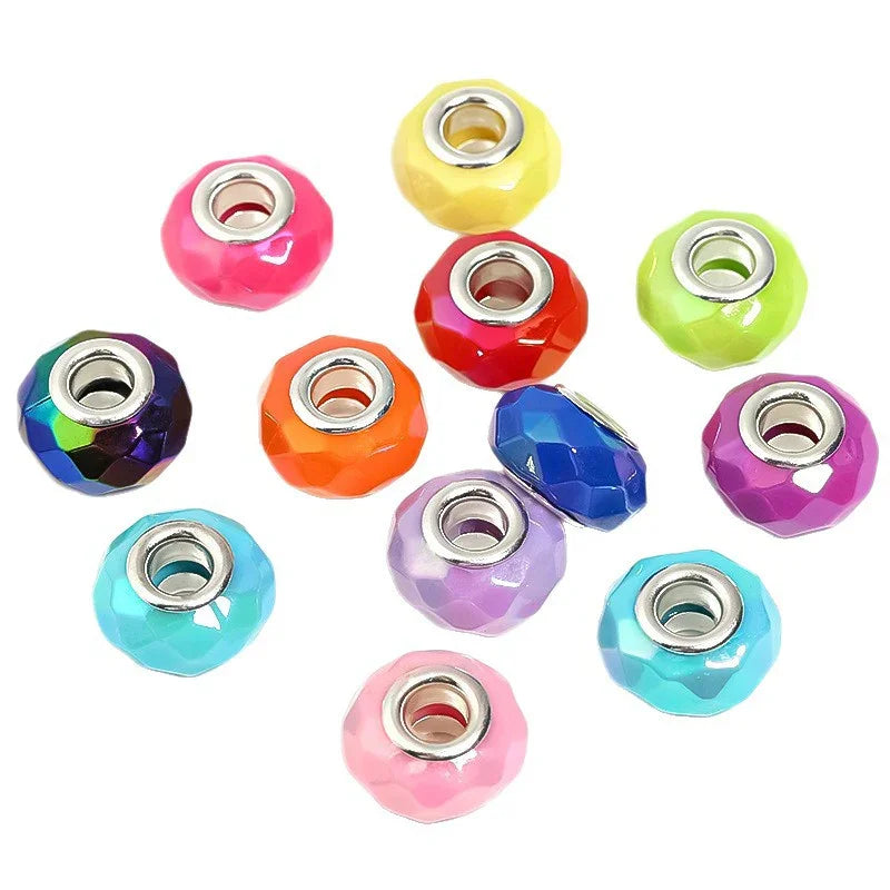 UV colorful color plated solid color Marbei acrylic wheel beads abacus beads large hole straight hole 100pcs