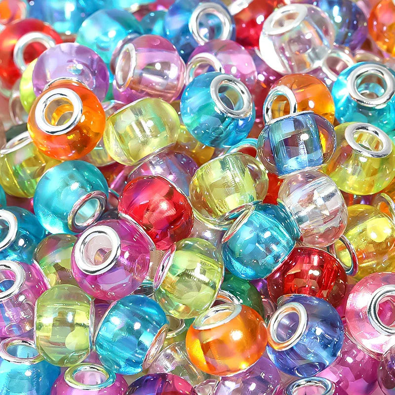 UV colorful color plated solid color Marbei acrylic wheel beads abacus beads large hole straight hole 100pcs
