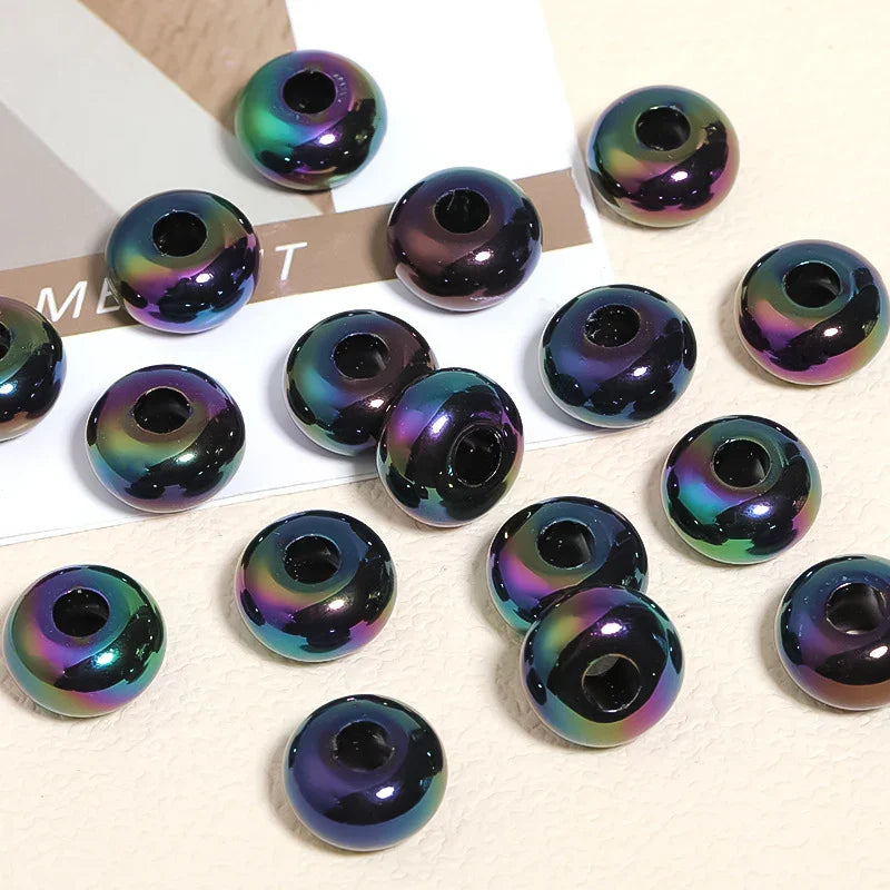 UV colorful color plated solid color Marbei acrylic wheel beads abacus beads large hole straight hole 100pcs