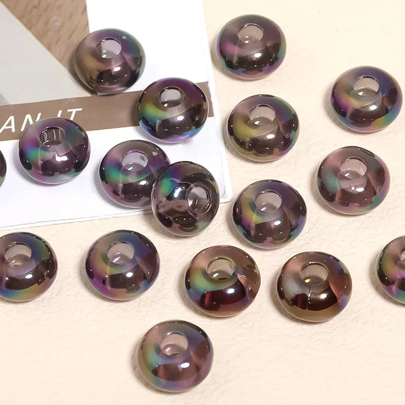 UV colorful color plated solid color Marbei acrylic wheel beads abacus beads large hole straight hole 100pcs