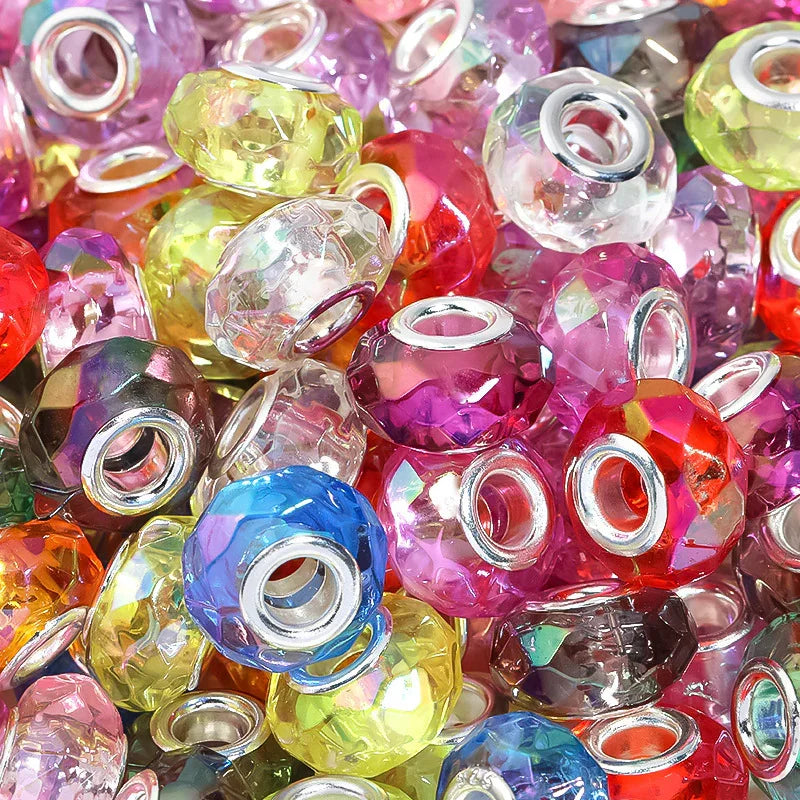 UV colorful color plated solid color Marbei acrylic wheel beads abacus beads large hole straight hole 100pcs