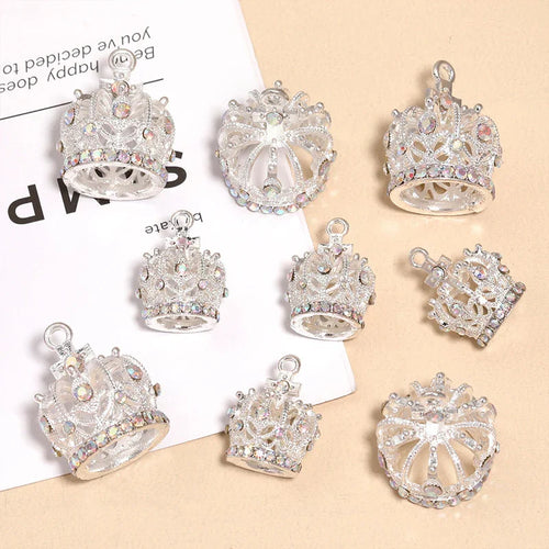 Vintage alloy rhinestone stereo crown pendant