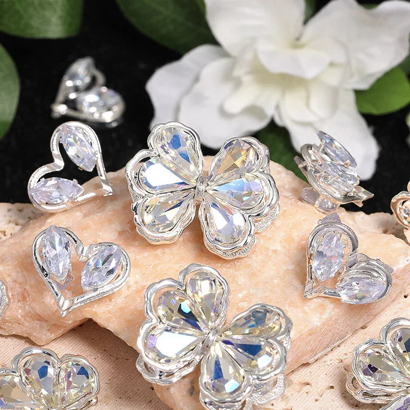 Fancy Silver Alloy Rhinestone love butterfly alloy through-hole beads loose beads