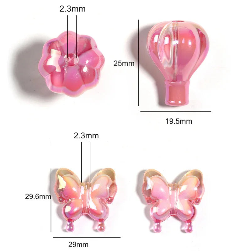 Acrylic gradient butterfly two-color hot air balloon straight hole beads
