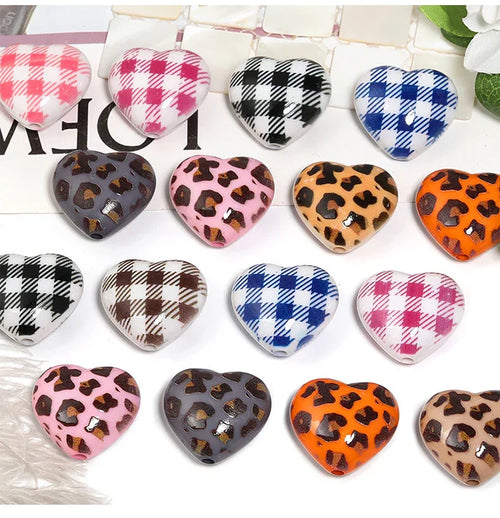 Retro plaid leopard love acrylic beads