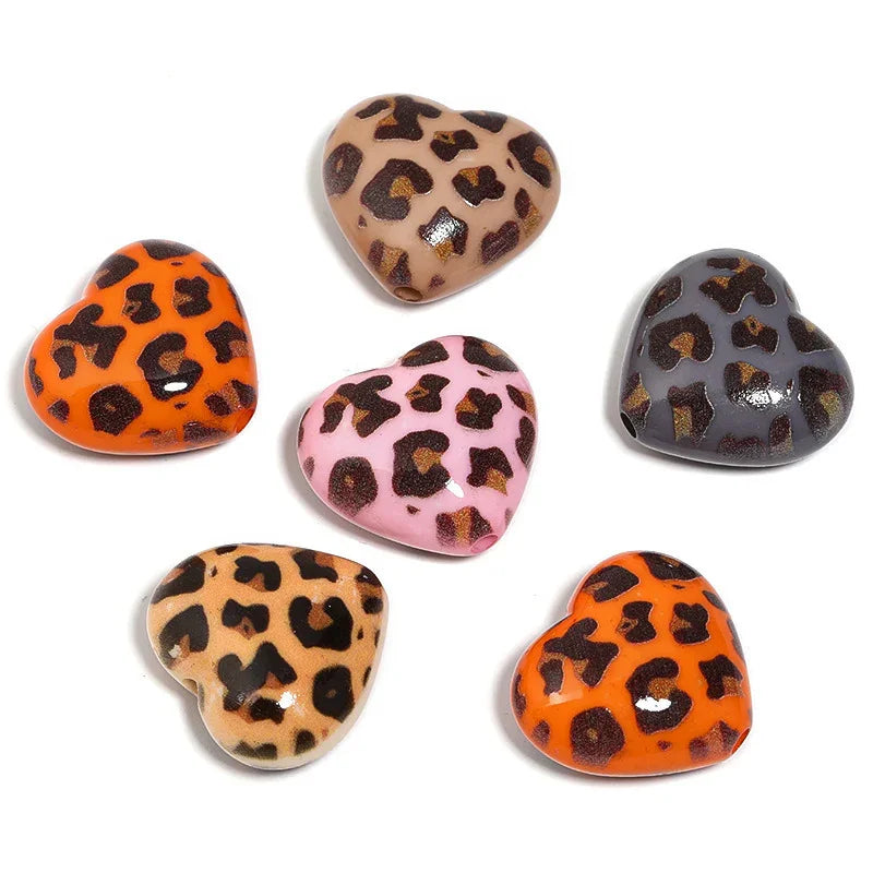 Retro plaid leopard love acrylic beads