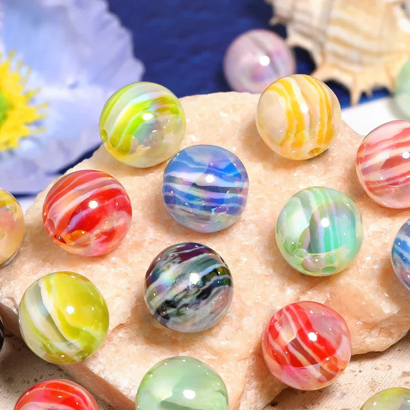 Imitation marble rock two-color striped acrylic beads 16mm