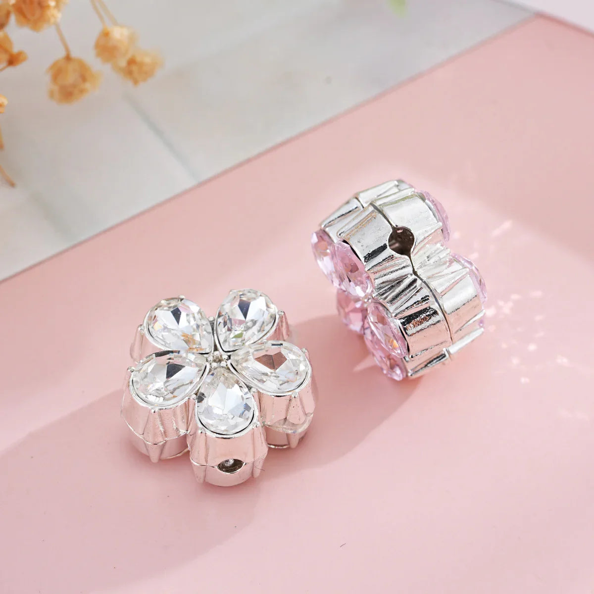 Silver Alloy Beads Double Sided Alloy Crystal Flowers