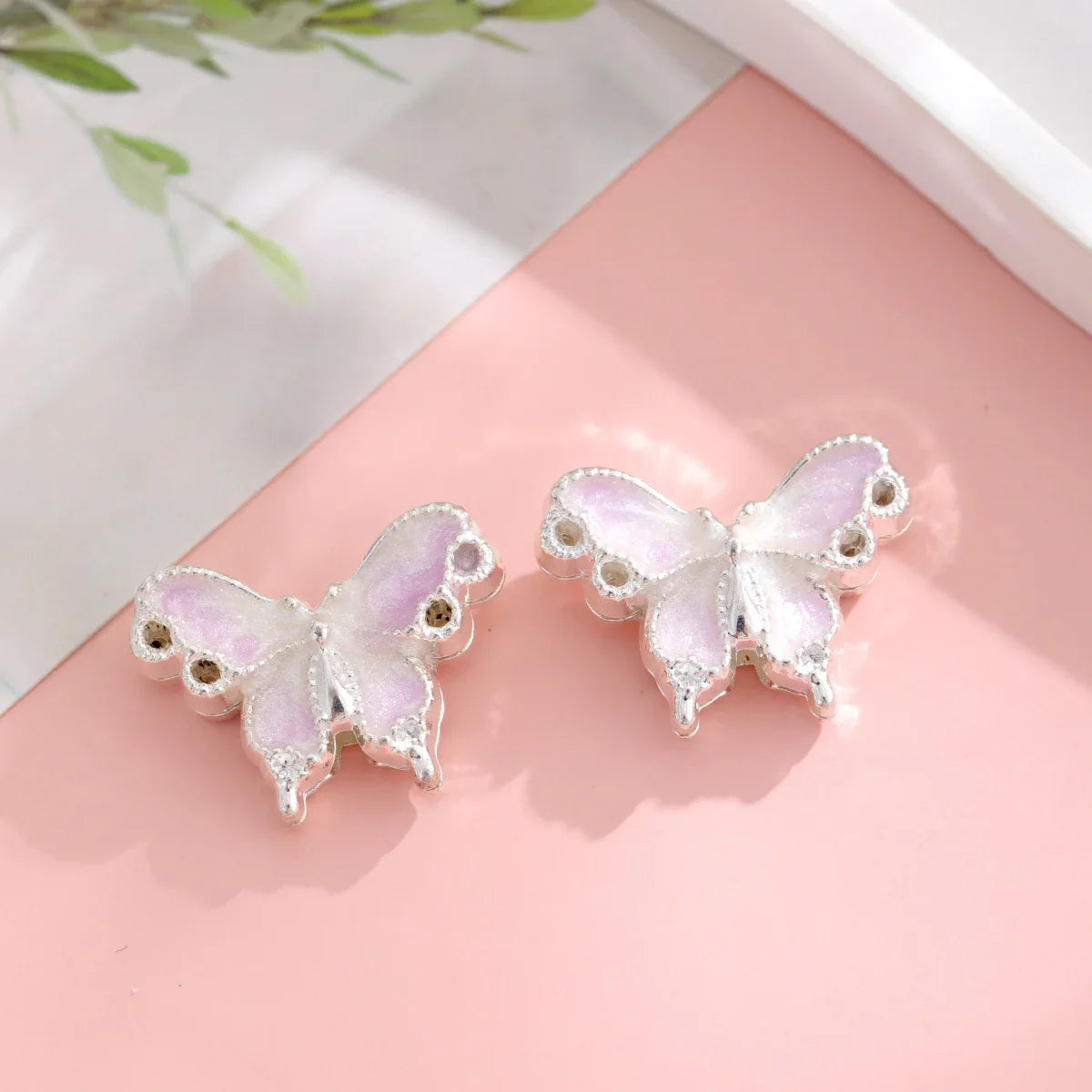 Silver Alloy Beads Enamel Gradient Butterfly Straight Hole Beads