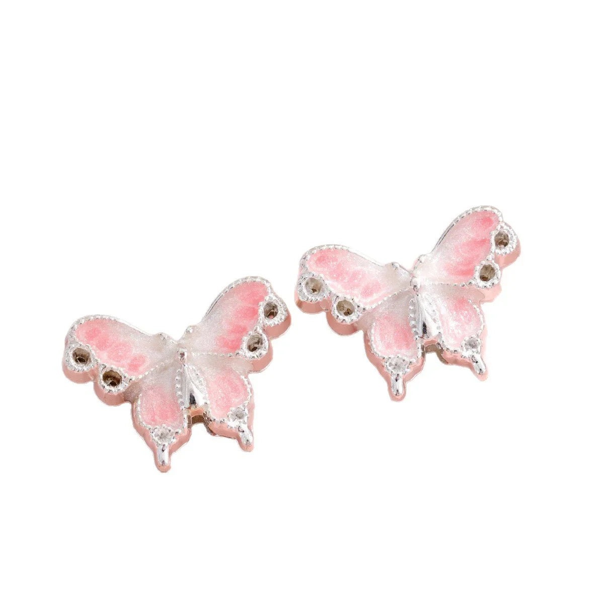 Silver Alloy Beads Enamel Gradient Butterfly Straight Hole Beads