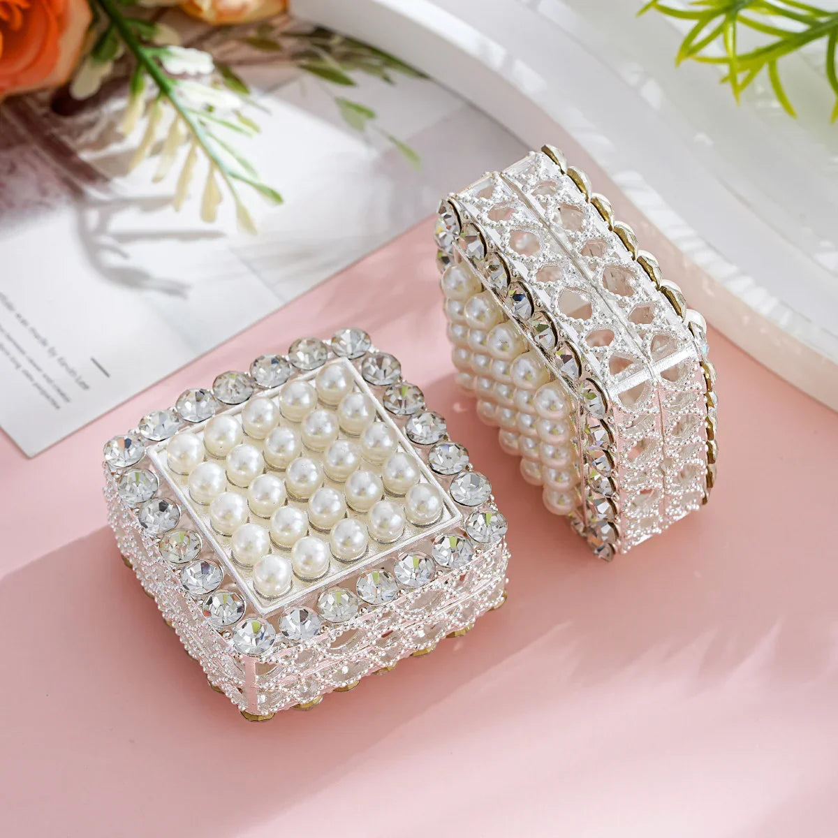 Silver Alloy Beads Pearl Square Straight Hole Beads