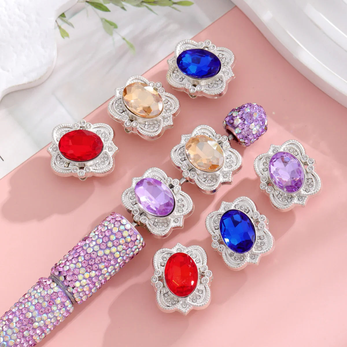 Silver Alloy Beads Diamond-studded gemstone straight hole beads