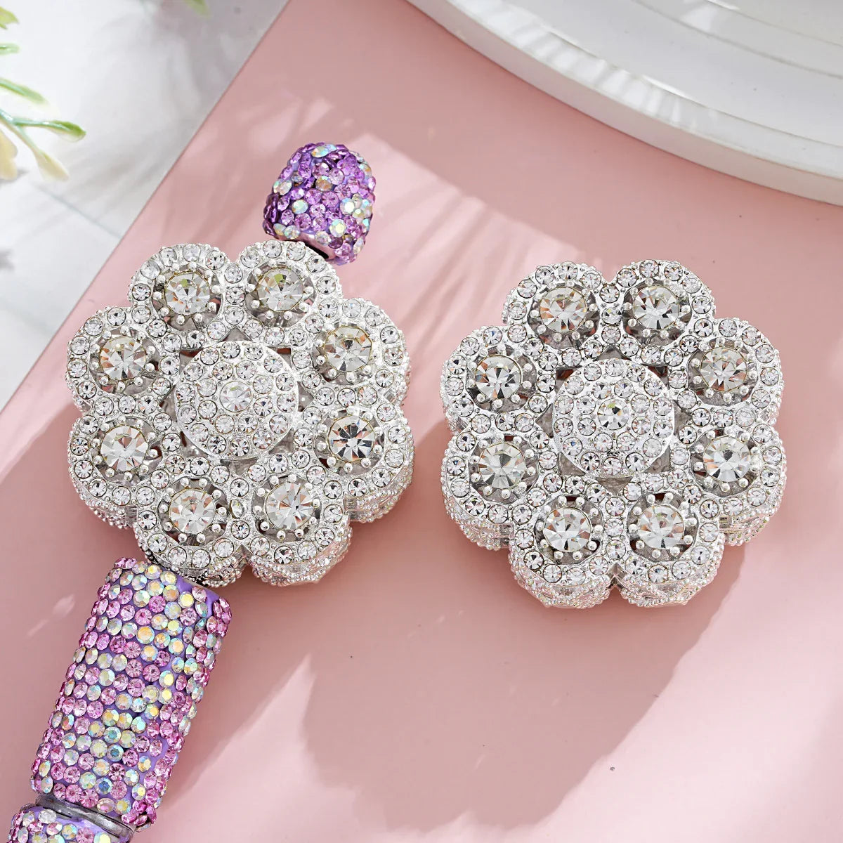 Luxury craft double-sided full diamond pearl flower straight hole beads