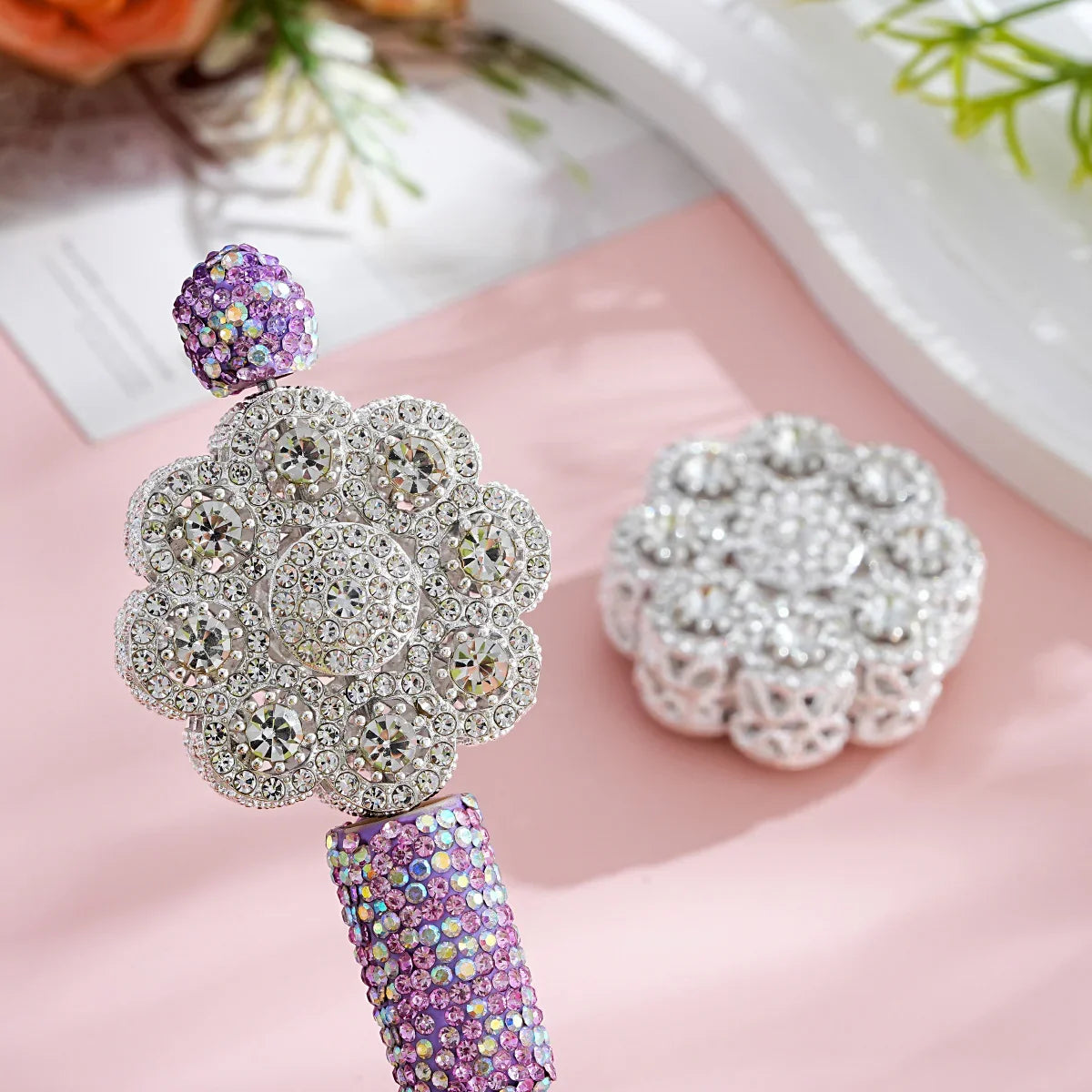 Luxury craft double-sided full diamond pearl flower straight hole beads