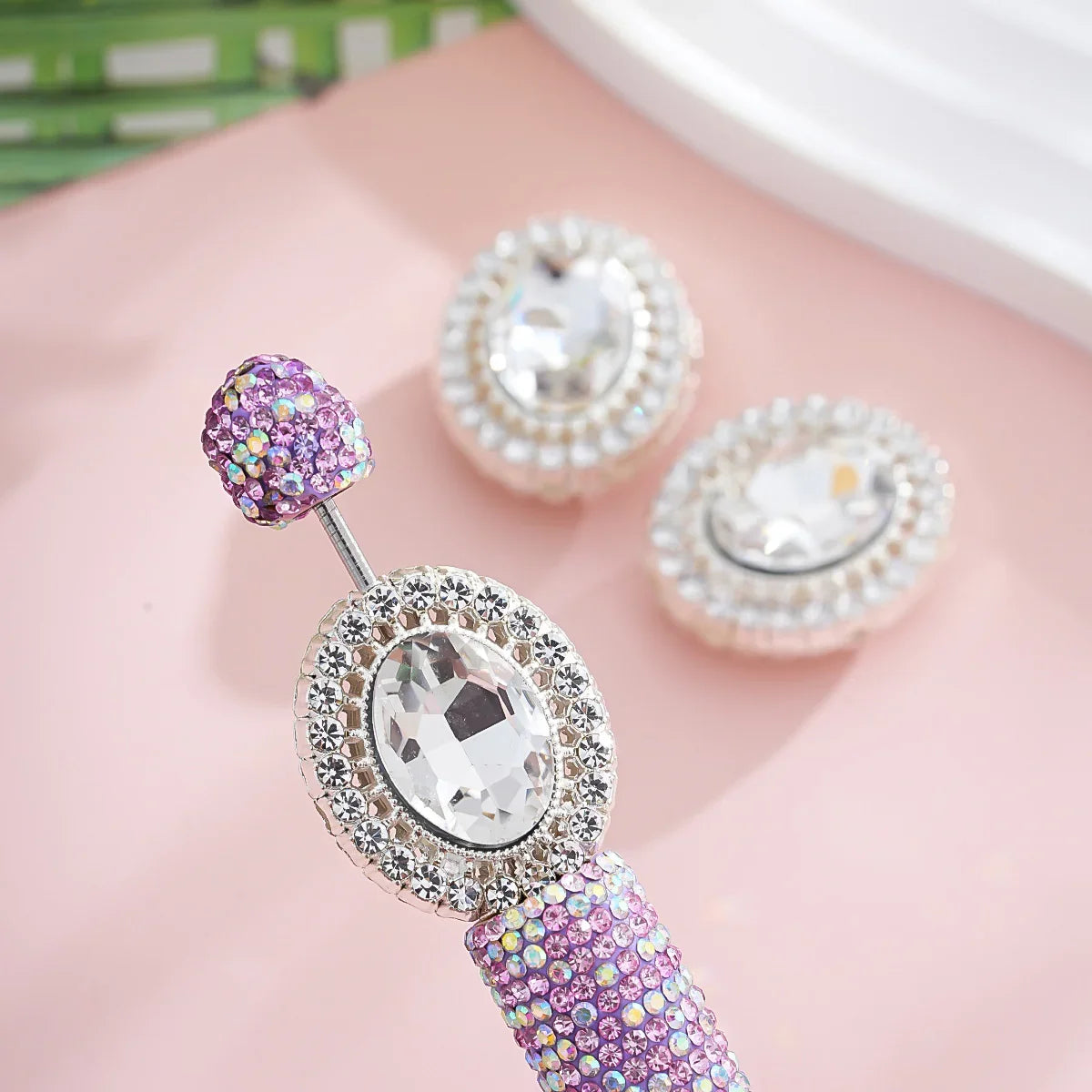 Vintage Alloy Oval Rhinestone Disc Drill Buckle