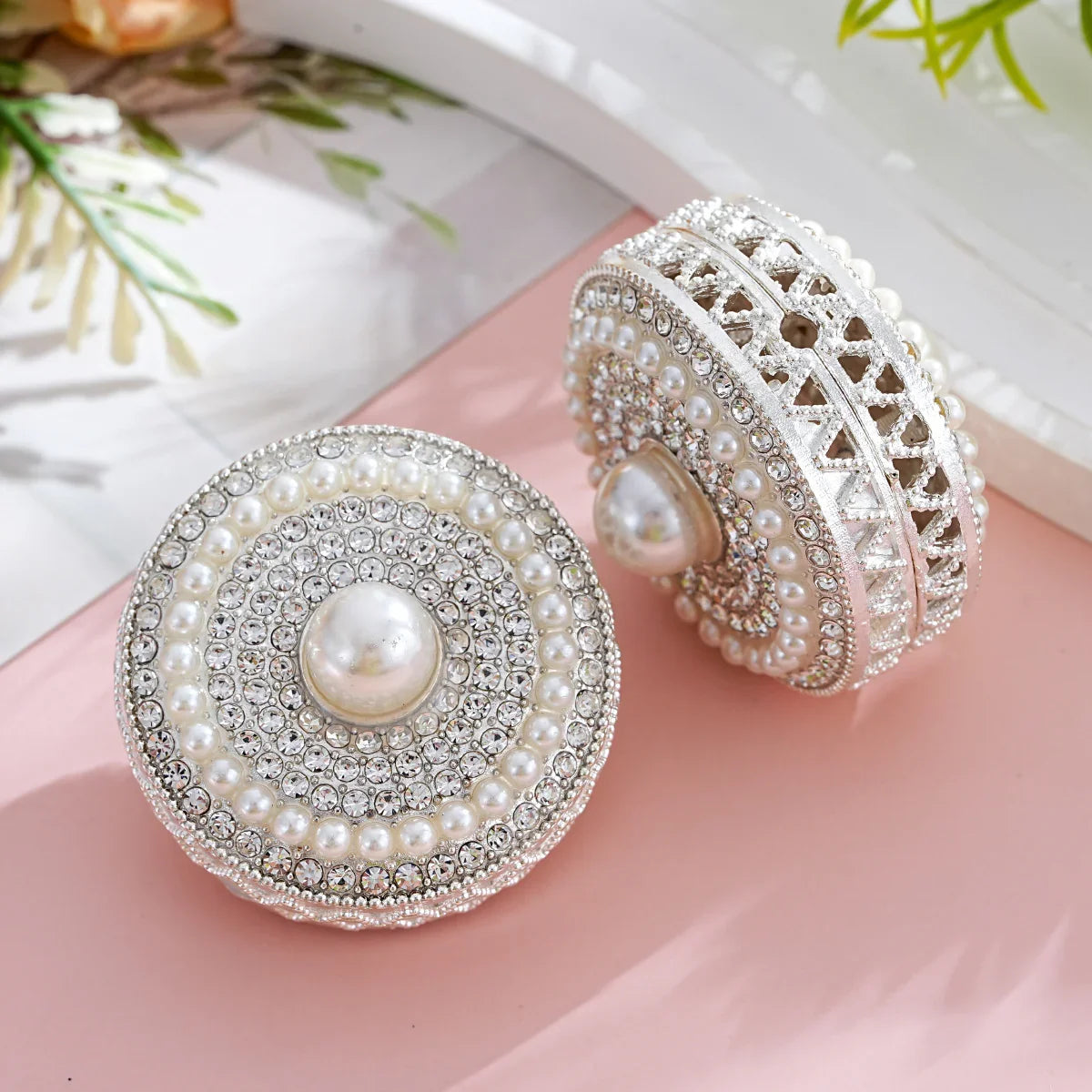 Silver Alloy Beads Large Button Pearl Straight Beaded