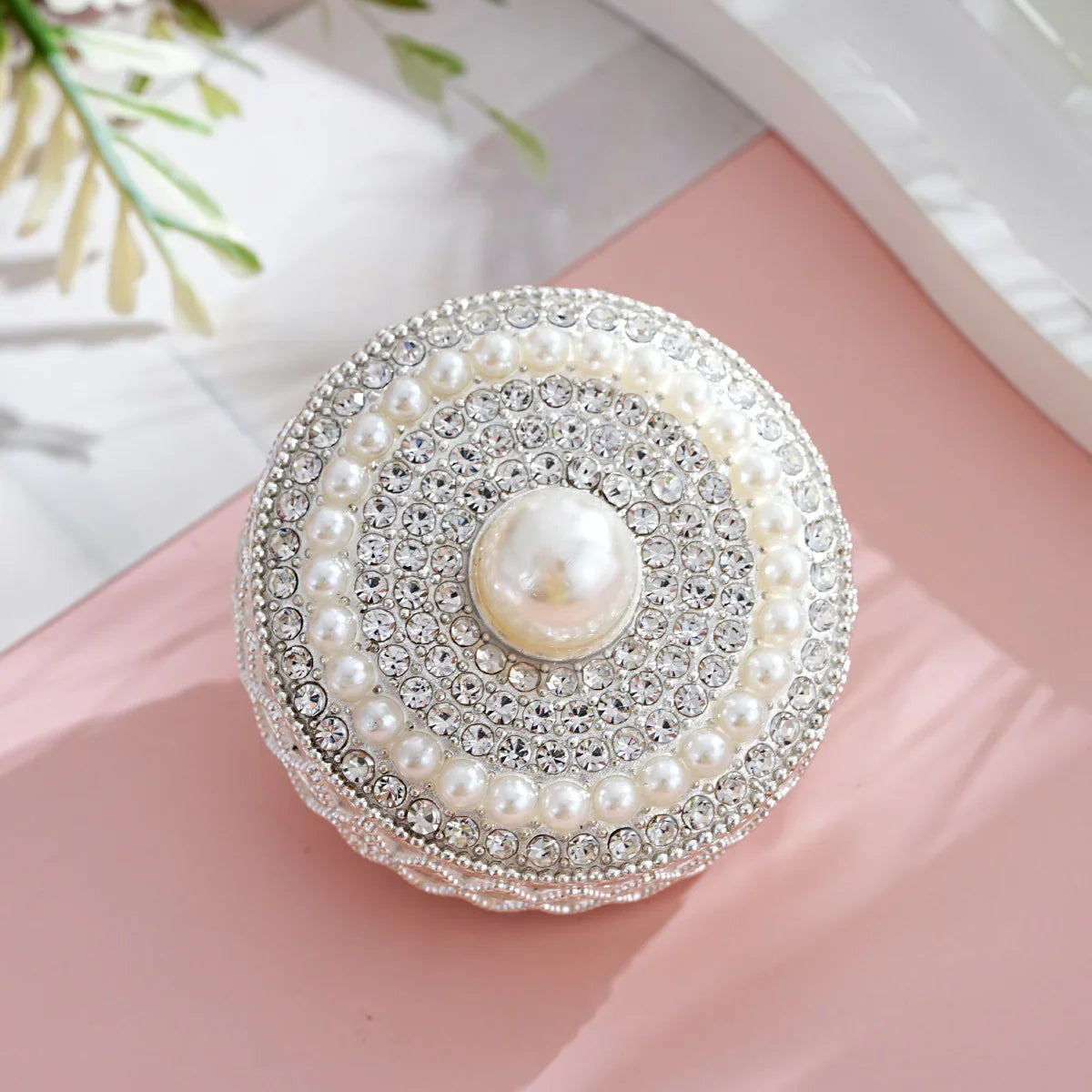 Silver Alloy Beads Large Button Pearl Straight Beaded