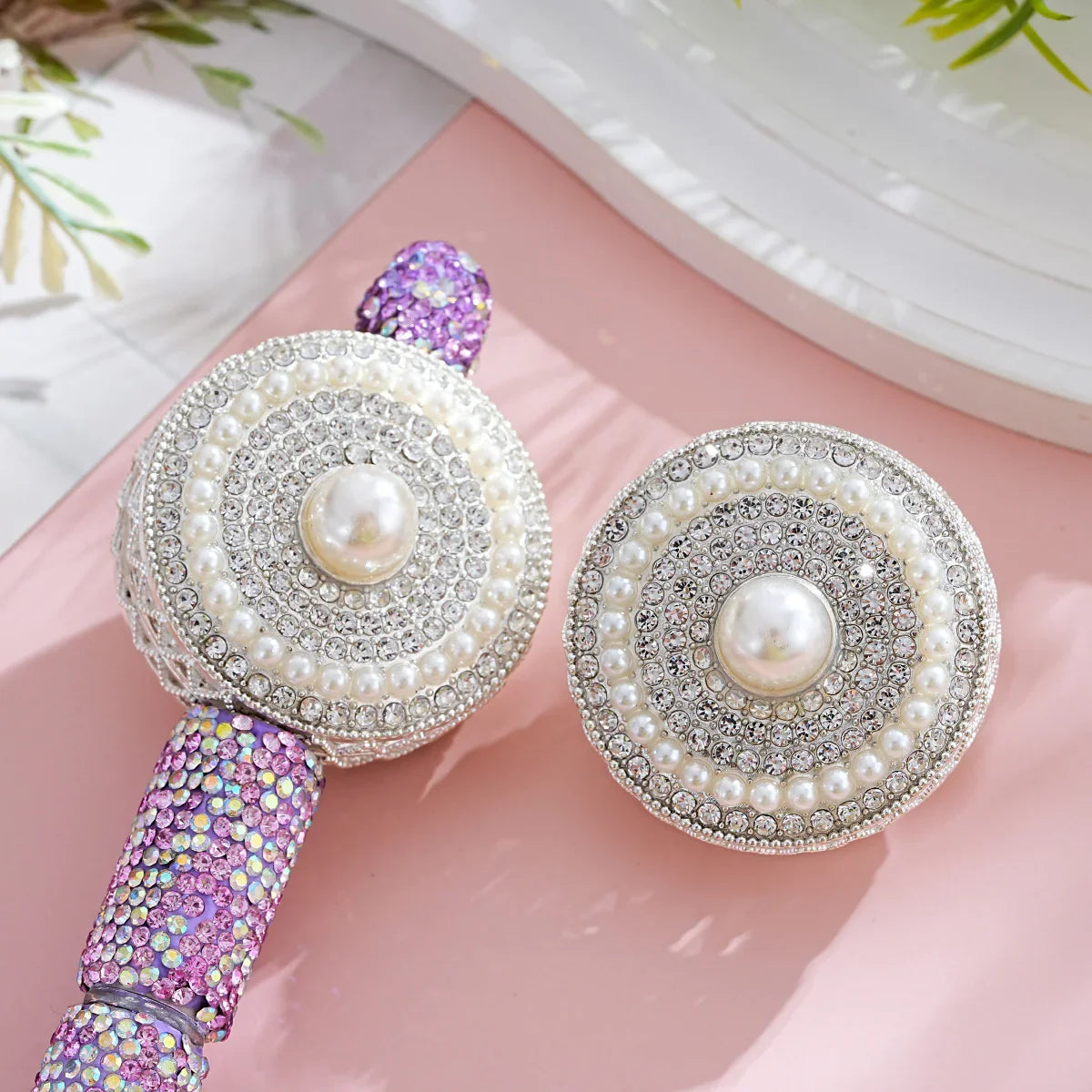 Silver Alloy Beads Large Button Pearl Straight Beaded