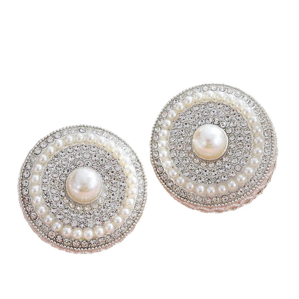 Silver Alloy Beads Large Button Pearl Straight Beaded