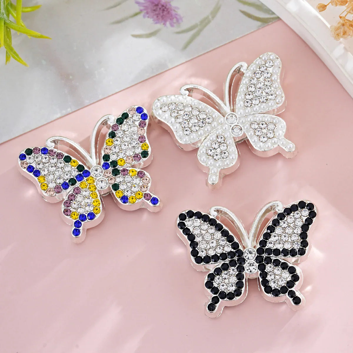 Silver Alloy Beads Diamond butterfly straight hole beads