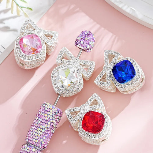 Silver Alloy Beads Double-sided alloy bow bell drill ball straight hole beads