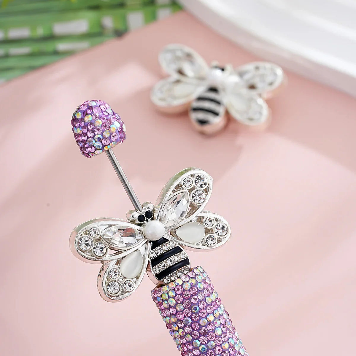 Silver Alloy Beads Alloy double-sided crystal drop oil bee straight hole beads