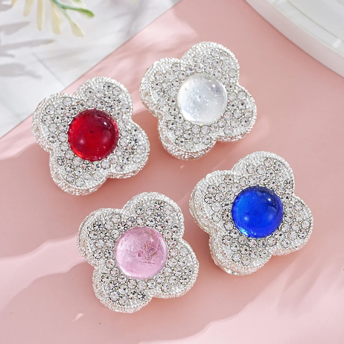 Silver Alloy Beads Double-sided crystal large four-leaf clover straight hole beads