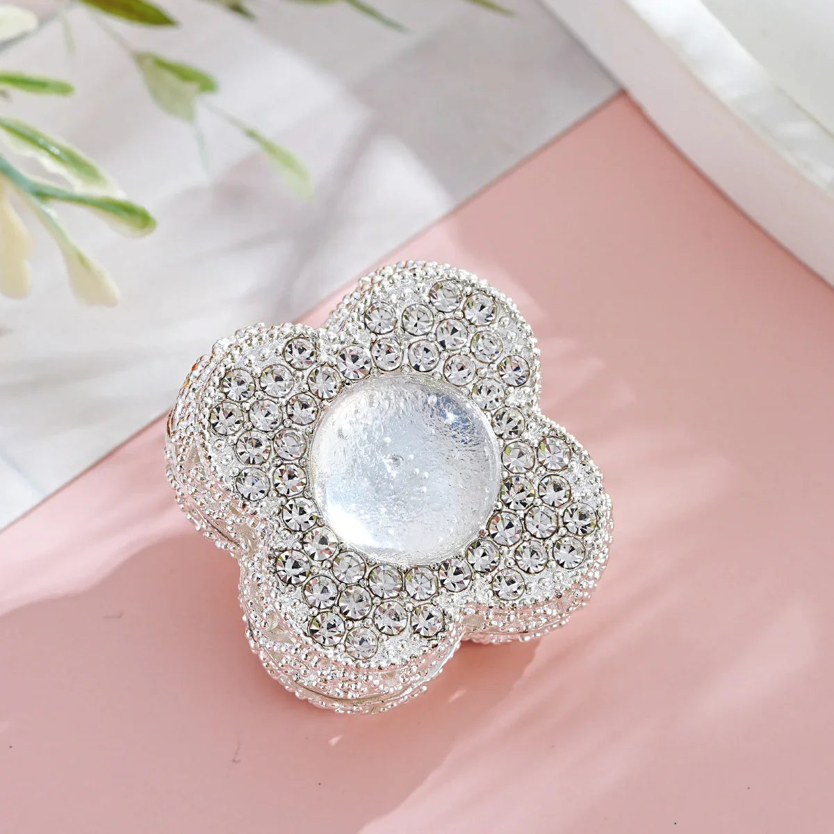 Silver Alloy Beads Double-sided crystal large four-leaf clover straight hole beads