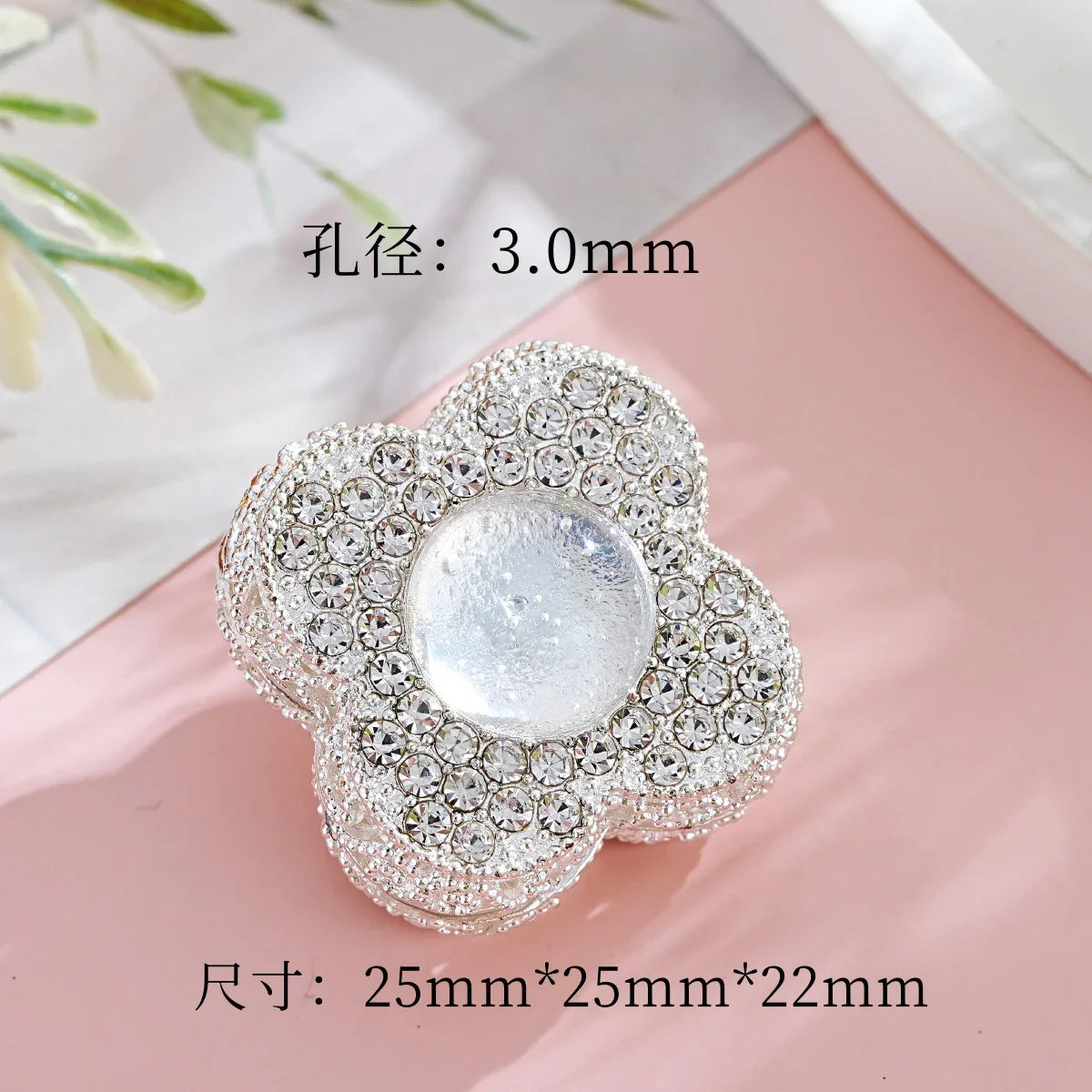 Silver Alloy Beads Double-sided crystal large four-leaf clover straight hole beads