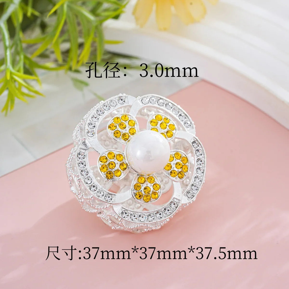 Silver Alloy Beads Alloy double-sided yellow diamond love