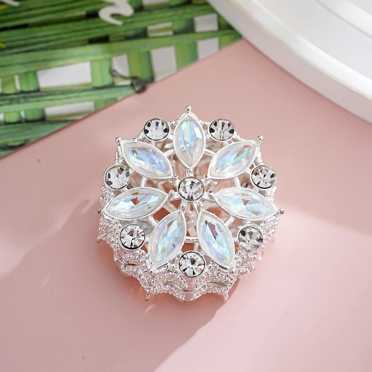 Silver Alloy Beads Diamond-encrusted Cherry Blossom Straight Beads