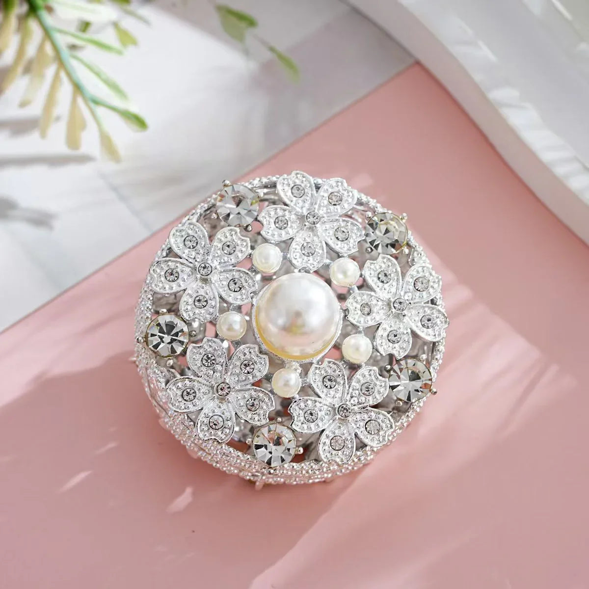 Silver Alloy Beads Diamond Pearl Flower Straight Beads