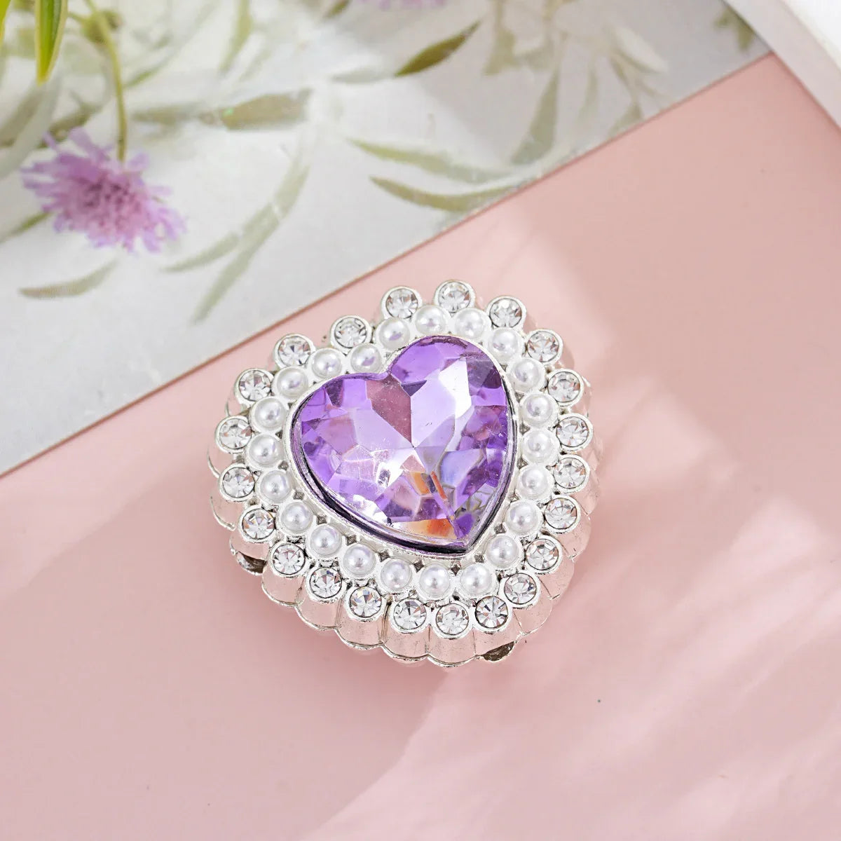 Diamond-encrusted colorful double-sided alloy love heart-shaped beads