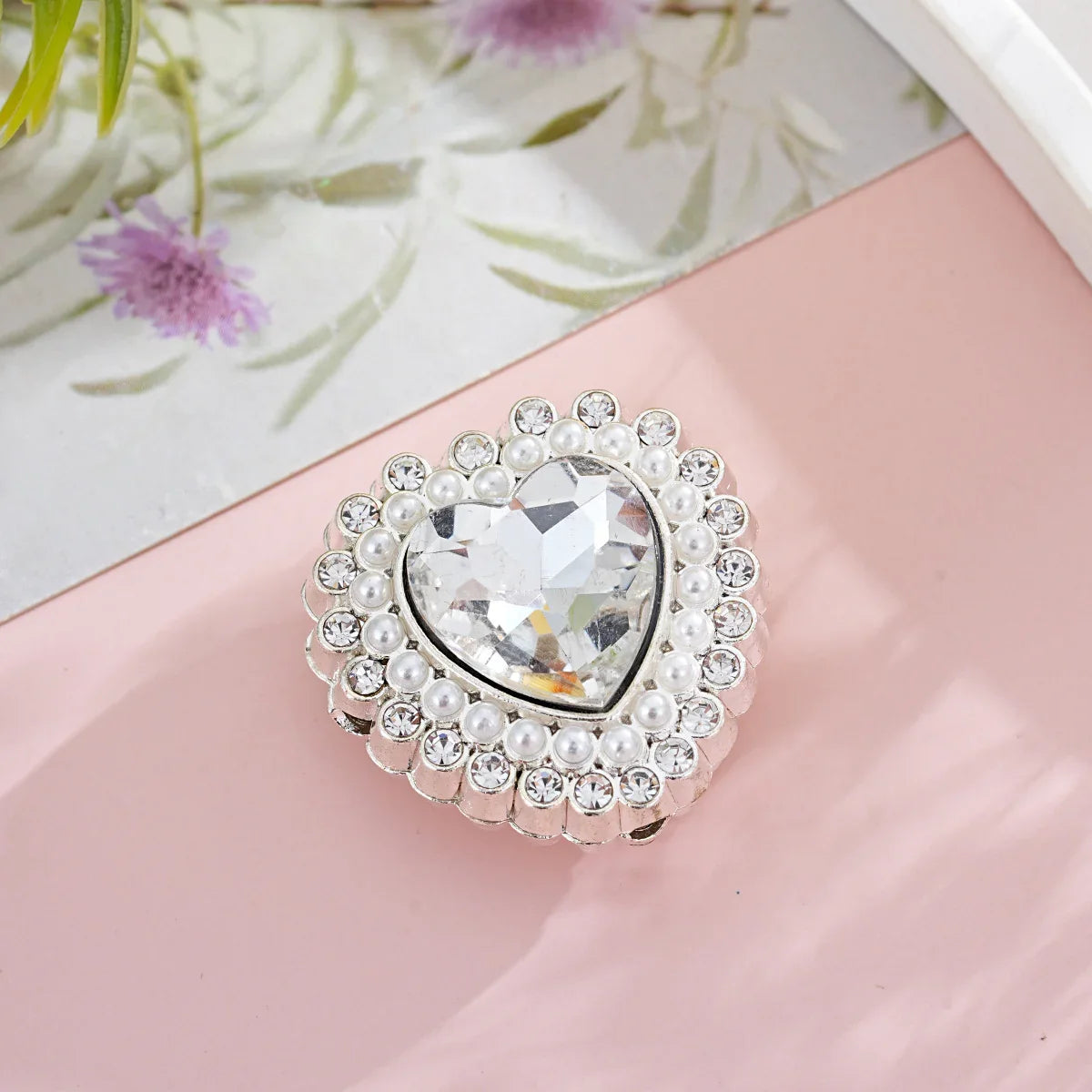 Diamond-encrusted colorful double-sided alloy love heart-shaped beads