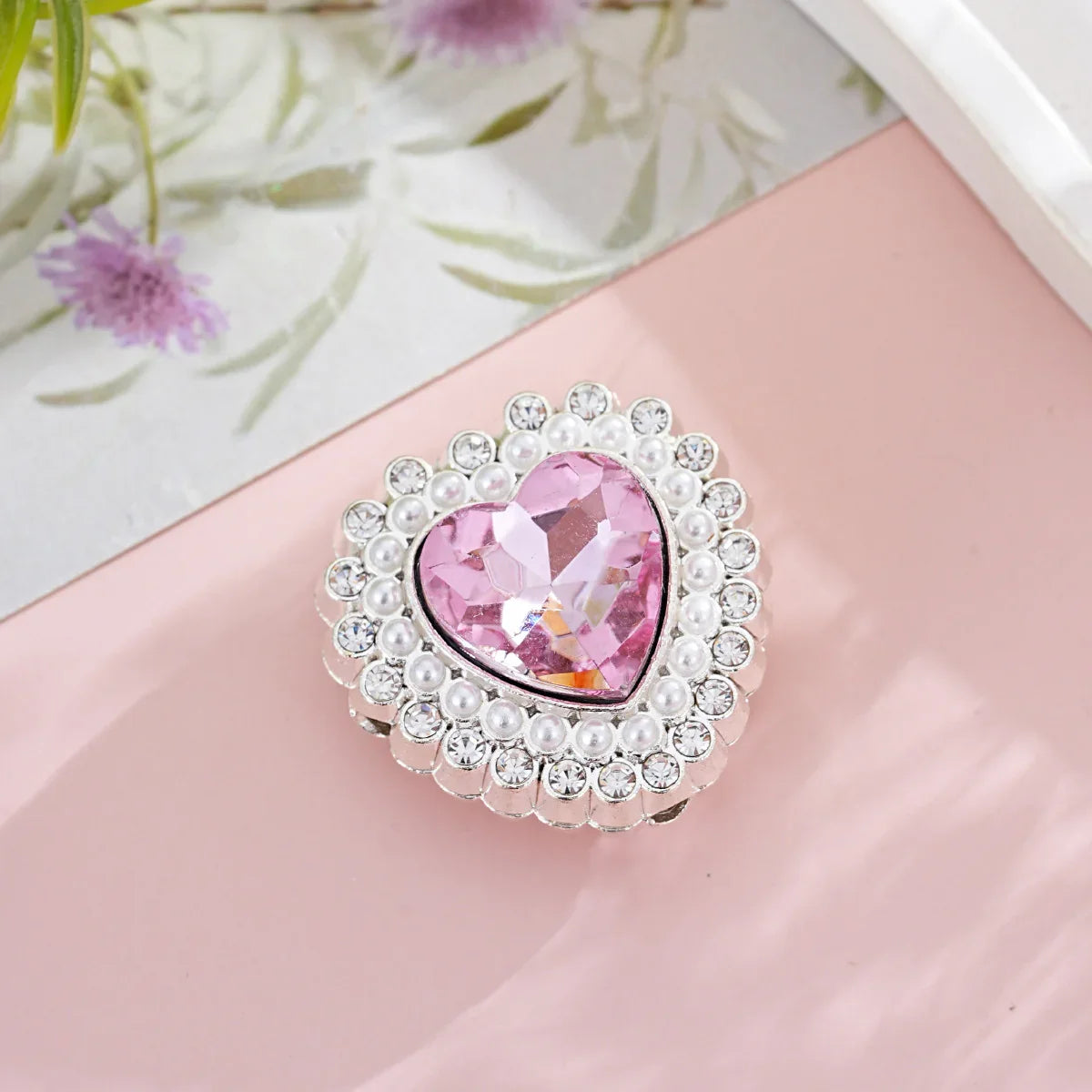 Diamond-encrusted colorful double-sided alloy love heart-shaped beads