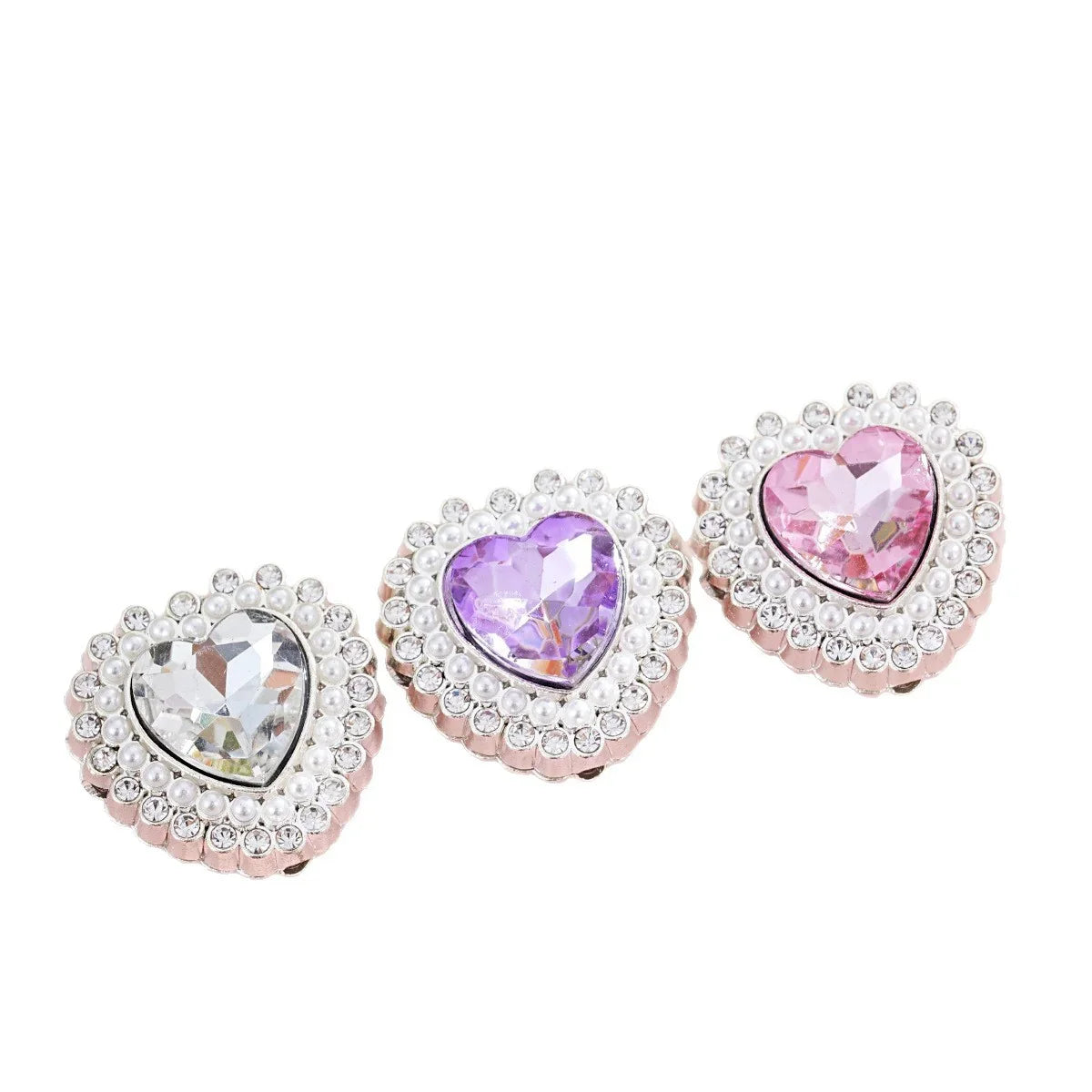 Diamond-encrusted colorful double-sided alloy love heart-shaped beads