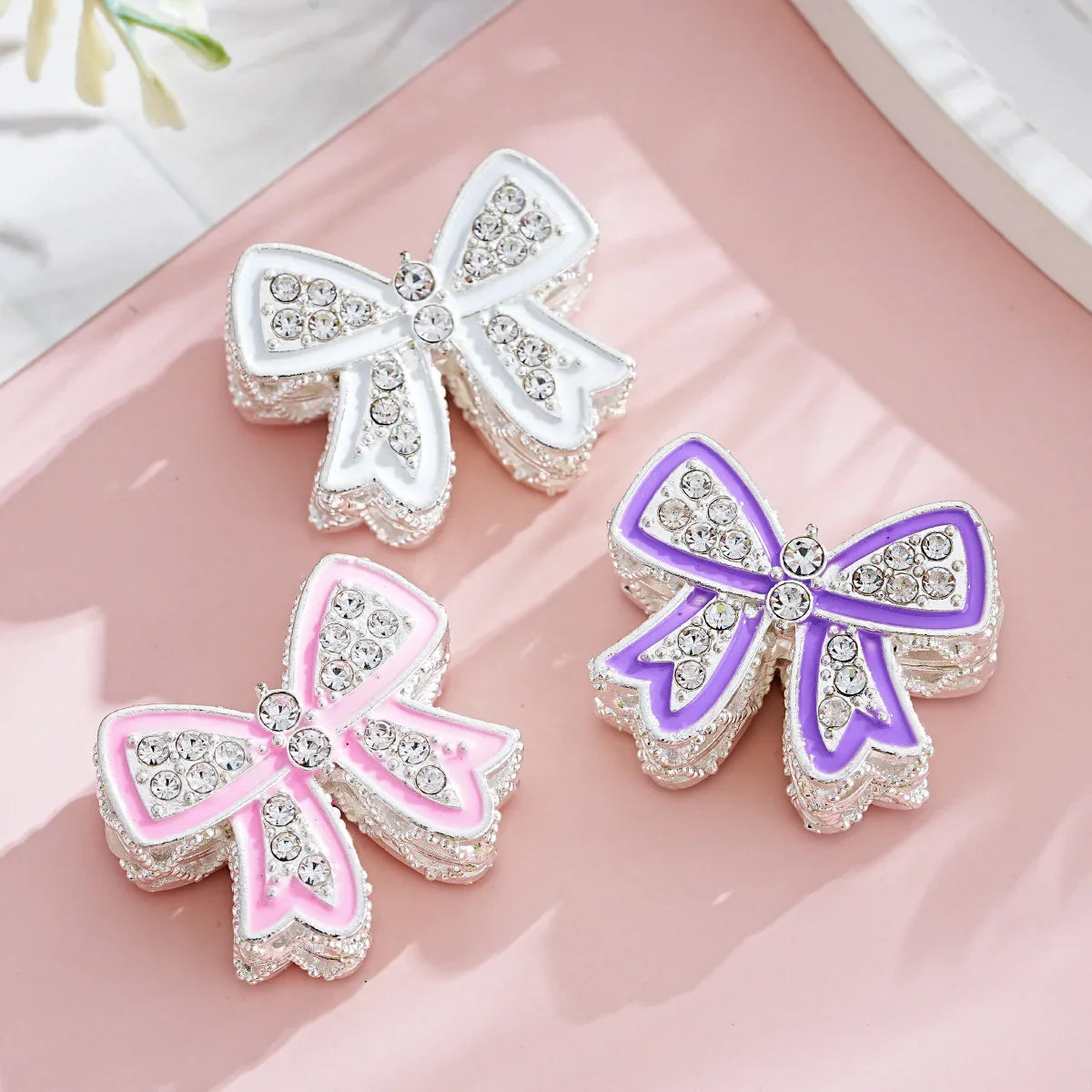 Silver Alloy Beads Diamond Bow Butterfly Straight Bead